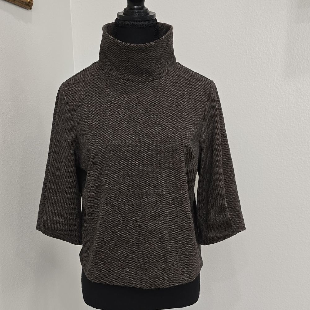 Democracy Pleated Elbow Sleeve Mock-Neck Top